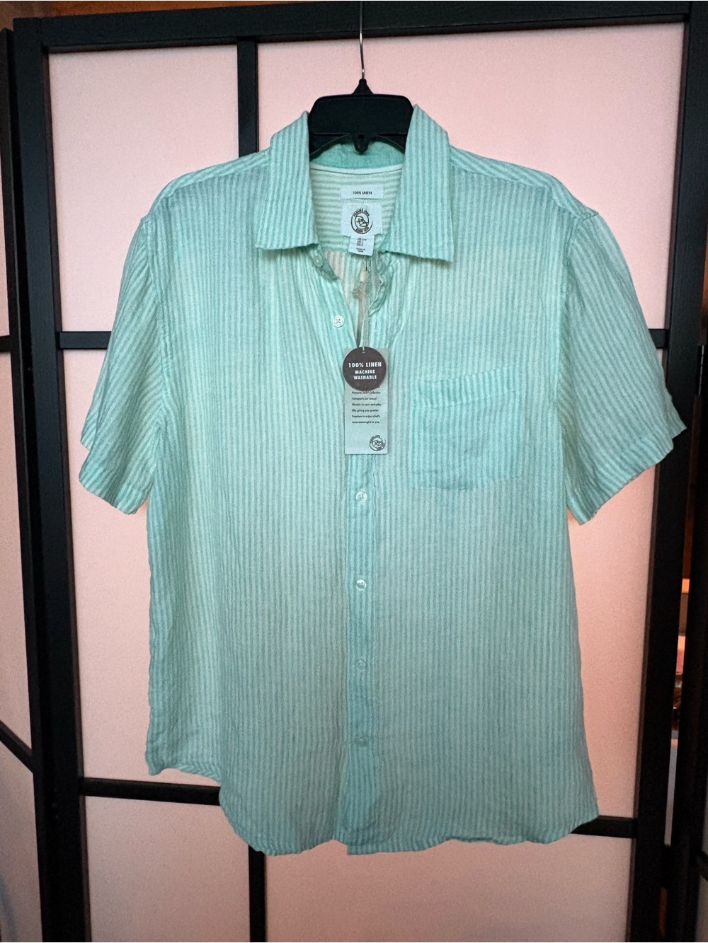 Panama Jack 100% Linen Mint Green Stripe Button Front Shirt NWT Men’s Large - Picture 6 of 8